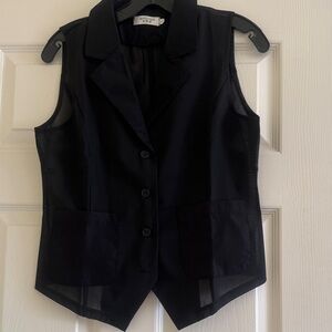 NWOT Semi-sheer Black Button-Up Vest with Pockets. Size L, Fits M.